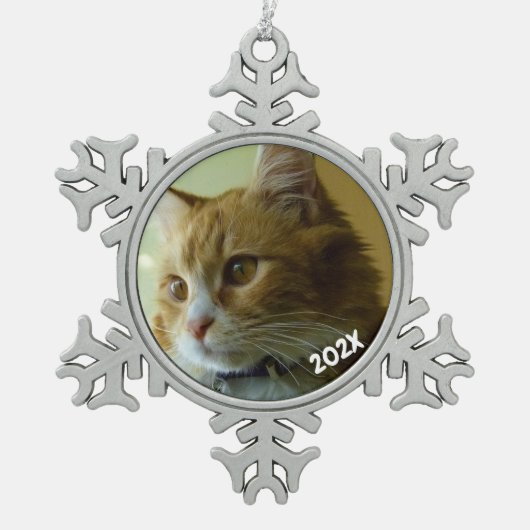 Klassieke Snowflake Dated Photo Pewter Tree Ornami Tin Sneeuwvlok Ornament (Voorkant)