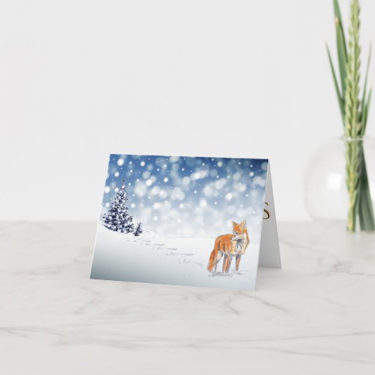 Klassieke snowy Forest Red Fox Merry Kerstmis Feestdagen Kaart (Voorkant)