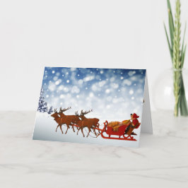 Klassieke Snowy Santa Reindeer Sleigh Kerstmis Feestdagen Kaart