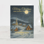 Klassieke Snowy Village familienaam Kerstmis Kaart (Voorkant)