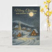 Klassieke Snowy Village familienaam Kerstmis Kaart (Gele Bloem)