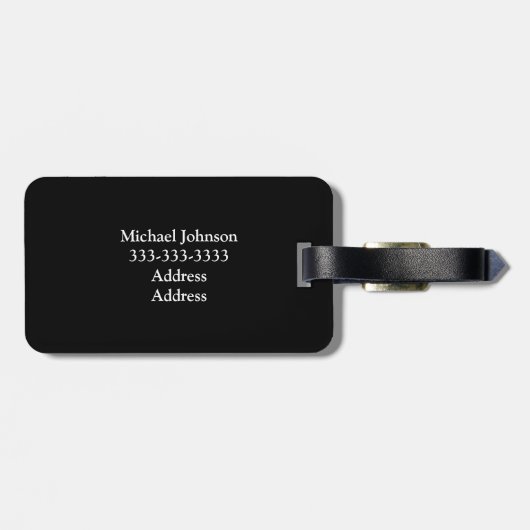 Klassieke Solid Black White - aangepaste Initialen Bagagelabel (Achterkant horizontaal)