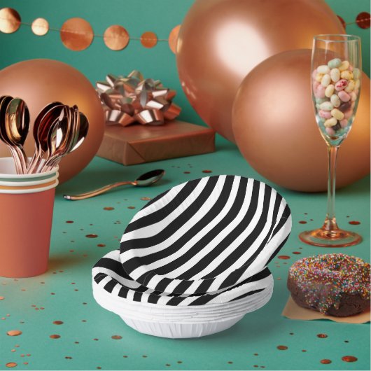 Klassieke Solid White en Black Striped 7" Papieren Kommen (Multi)