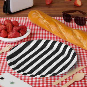 Klassieke Solid White en Black Striped 9" Round Papieren Bordje