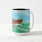 Klassieke speedboot tweekleurige koffiemok (Voorkant rechts)