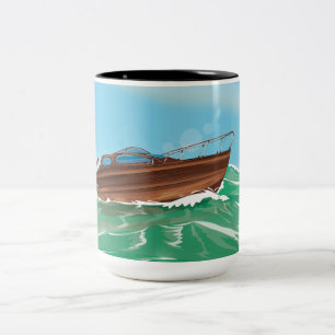 Klassieke speedboot tweekleurige koffiemok