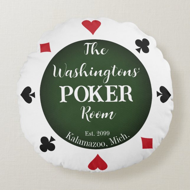 Klassieke Speelkaarten Poker Room Throw Rond Kussen (Voorkant)