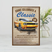 Klassieke Spier Auto Eenvoudige Vijftig Verjaardag Kaart (Staand voorkant)