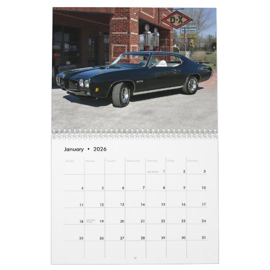 Klassieke spier auto ritten kalender (Jan 2026)