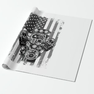 Klassieke Spierauto Zuiger Amerikaanse Vlag Grappi Cadeaupapier