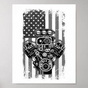 Klassieke Spierauto Zuiger Amerikaanse Vlag Grappi Poster