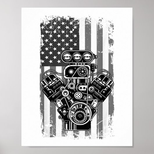 Klassieke Spierauto Zuiger Amerikaanse Vlag Grappi Poster (Voorkant)