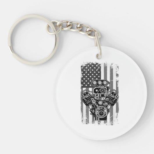 Klassieke Spierauto Zuiger Amerikaanse Vlag Grappi Sleutelhanger (Voorkant)