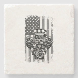 Klassieke Spierauto Zuiger Amerikaanse Vlag Grappi Stenen Onderzetter