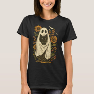 Klassieke spook met zwarte kat kunst t-shirt