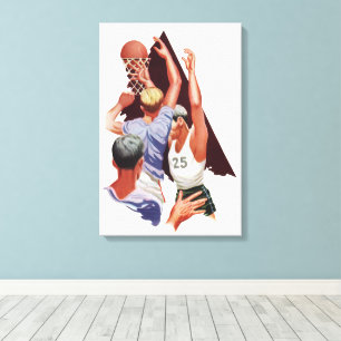 Klassieke Sport, Basketbalspelers in een Wedstrijd Canvas Afdruk