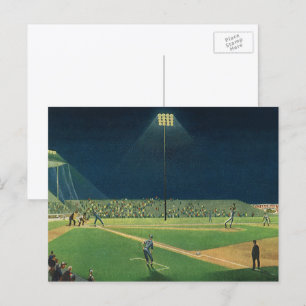 Klassieke sport, honkbalwedstrijd 's nachts briefkaart