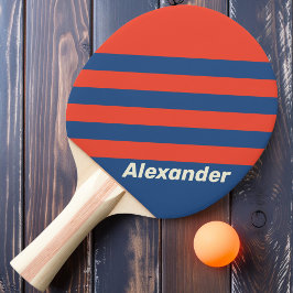 Klassieke sport rood en blauwe strepen met naam tafeltennisbatje