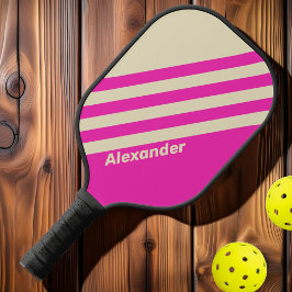 Klassieke Sport Roze Strepen met Naam Pickleball Paddle
