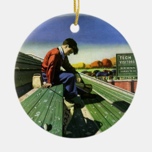 Klassieke sport, treurige voetbalfan met megafoon keramisch ornament