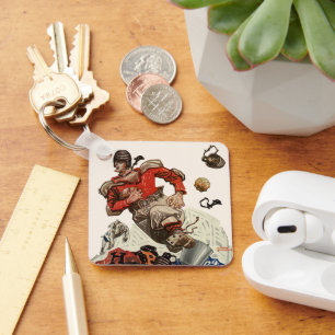 Klassieke sport voetbal quarterback speler hardlop sleutelhanger