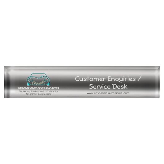 Klassieke Sportscar-Logo op geborsteld staal-effec Naambordje (Voorkant)