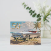 Klassieke sportwagen op een tropisch strand Gelukk Briefkaart (Staand voorkant)