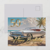 Klassieke sportwagen op een tropisch strand Gelukk Briefkaart (Voorkant / Achterkant)