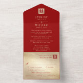 Klassieke Square Double Happiness Chinese bruiloft All In One Uitnodiging (Binnen)