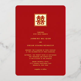Klassieke Square Double Happiness Chinese bruiloft Folie Uitnodiging
