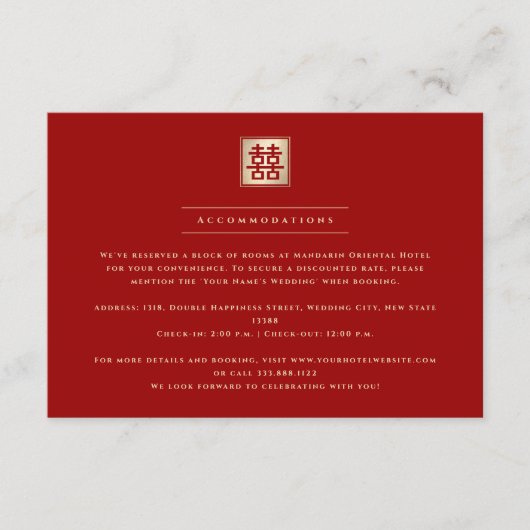Klassieke Square Double Happiness Chinese bruiloft Informatiekaartje (Voorkant)