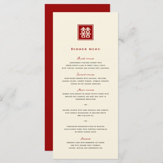 Klassieke Square Double Happiness Chinese bruiloft Menu (Voorkant / Achterkant)