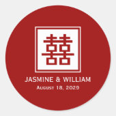 Klassieke Square Double Happiness Chinese bruiloft Ronde Sticker (Voorkant)