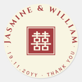 Klassieke Square Double Happiness Chinese bruiloft Ronde Sticker