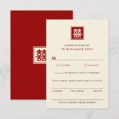 Klassieke Square Double Happiness Chinese bruiloft RSVP Kaartje (Voorkant / Achterkant)