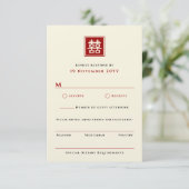 Klassieke Square Double Happiness Chinese bruiloft RSVP Kaartje (Staand voorkant)
