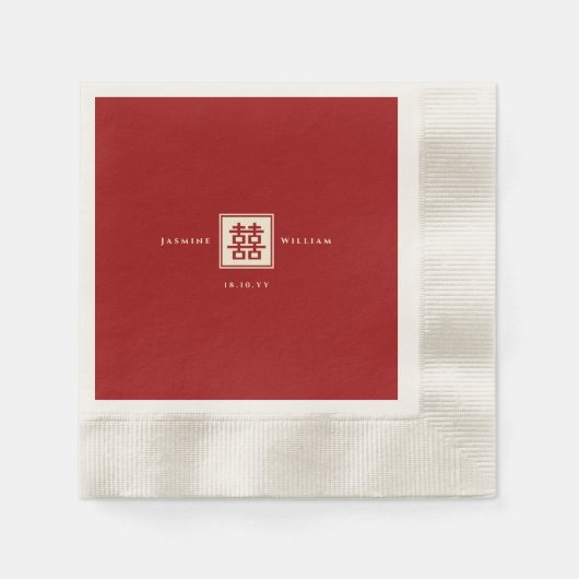 Klassieke Square Double Happiness Chinese bruiloft Servet (Voorkant)