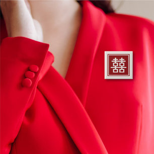 Klassieke Square Double Happiness Chinese bruiloft Vierkante Button 5,1 Cm