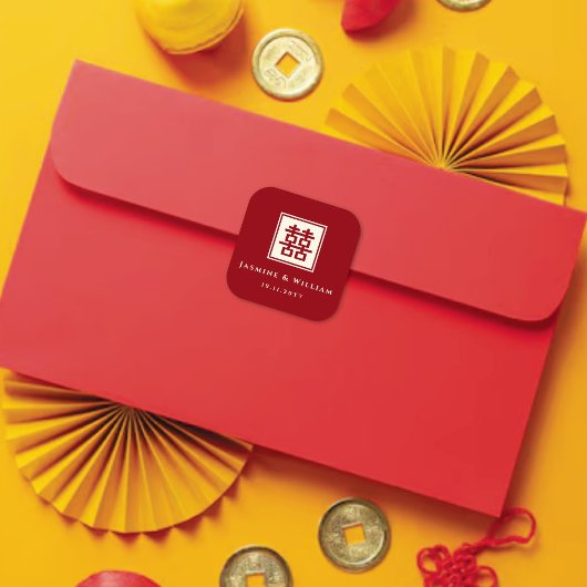 Klassieke Square Double Happiness Chinese bruiloft Vierkante Sticker