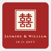 Klassieke Square Double Happiness Chinese bruiloft Vierkante Sticker (Voorkant)