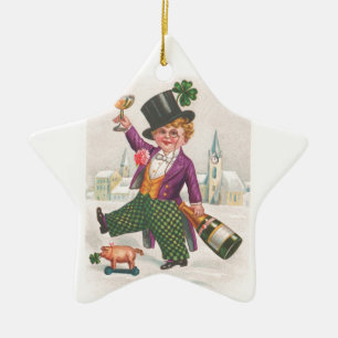 Klassieke St. Patrick's Day Shamrock Champagne Keramisch Ornament