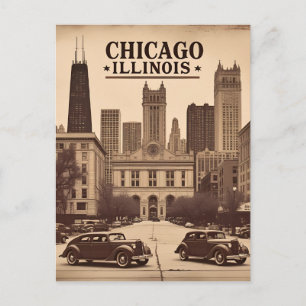 Klassieke stadsgezicht van Chicago Illinois Retro  Briefkaart