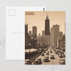 Klassieke stadsgezicht van Chicago Illinois Retro  Briefkaart