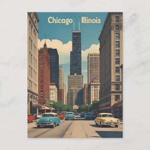Klassieke stadslijn van Chicago Illinois Retro rei Briefkaart