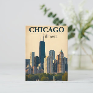 Klassieke stadslijn van Chicago Illinois Retro rei Briefkaart