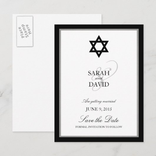 Klassieke ster van David Joodse bruiloft Save the  Aankondigingskaart (Voorkant / Achterkant)