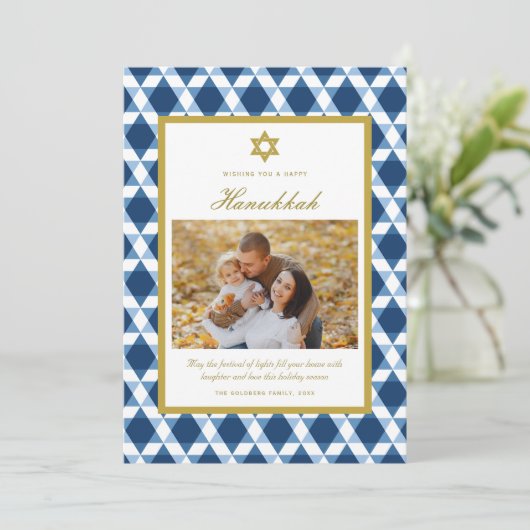 Klassieke ster van David Pattern Lijst Hanukkah Fo Feestdagenkaart (Staand voorkant)