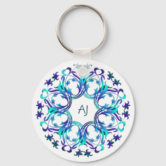 Klassieke Sticker met barokke stijl Floral design Sleutelhanger (Voorkant)