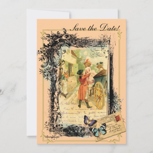Klassieke Stijl 18e Eeuw Koppel Save the Date Kaart (Voorkant)