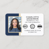 Klassieke stijl Aangepaste ID Foto Blauw goud Visitekaartje (Voorkant)